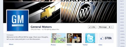 Página da GM no Facebook